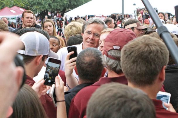 Jeb Bush a Republican presidential candidate attended pre-game festivities at Mississippi State University on Saturday before the Egg Bowl