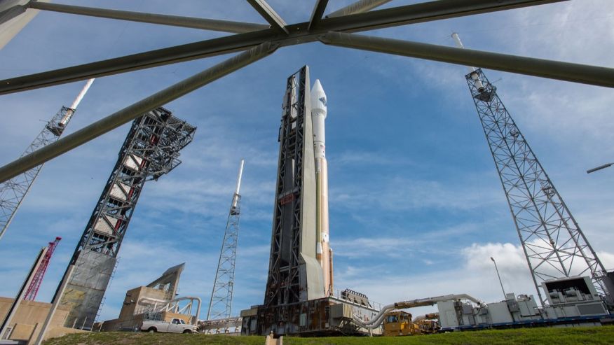 United Launch Alliance an Atlas V rocket carrying the Orbital ATK Cygnus spacecraft is rolled from the Vertical Integration Facility to a launch pad at the Cape Canaveral Air Force Station in Cape Canaveral Fla. on Wedne