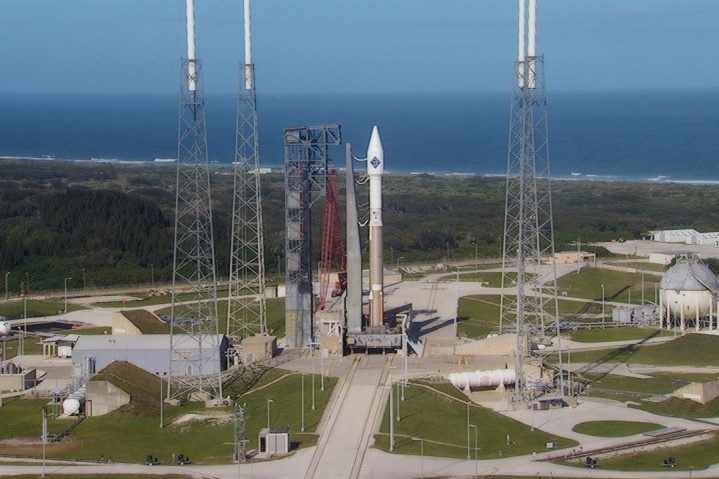 An Atlas 5 ULA rocket carrying a satellite for the Defense Meteorological Satellite Program is launched from Vandenberg Air Force Base in California