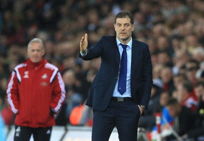 West Ham United manager Slaven Bilic gestures on the touchline during the English Premier League match Swansea City versus West Ham United at the Liberty Stadium Swansea Wales Sunday Dec. 20 2015. UNITED KINGDOM OUT NO SALES N