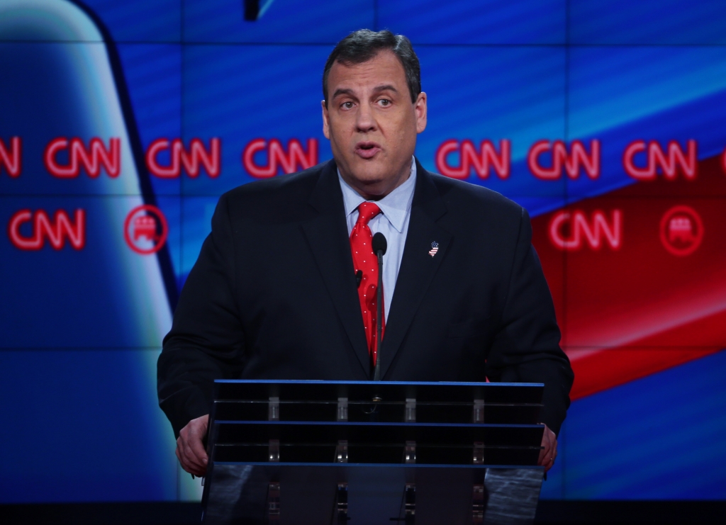 LAS VEGAS NV- DECEMBER 15 Republican presidential candidate New Jersey Gov. Chris Christie speaks during the CNN Republican presidential debate