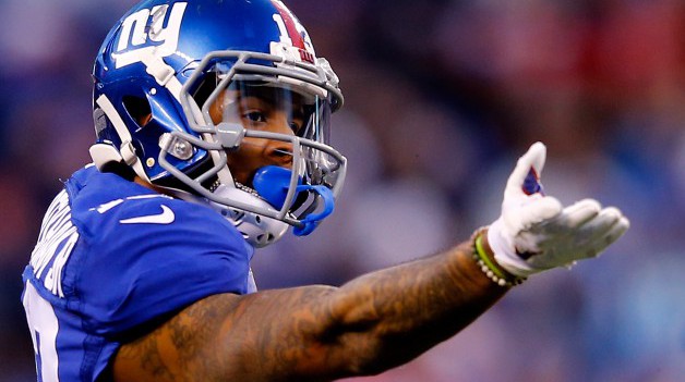 EAST RUTHERFORD NJ- DECEMBER 20  Odell Beckham #13 of the New York Giants reacts against the Carolina Panthers during their game at Met Life Stadium