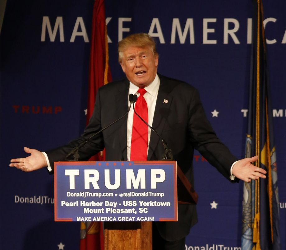 Republican presidential candidate Donald Trump speaks aboard the aircraft carrier USS Yorktown in Mt. Pleasant S.C. on Dec. 7