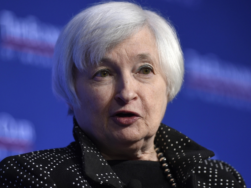 In a speech at the Economic Club of Washington Federal Reserve Chair Janet Yellen says the U.S. economy is on track for an interest rate hike this month