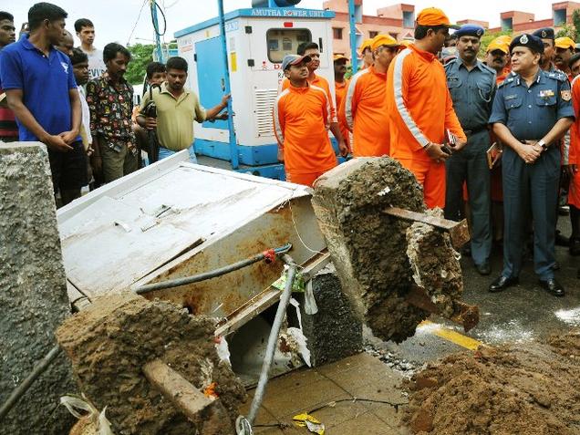 O.P. Singh Director General National Disaster Response Force inspects the flood affected area at Kotturpuram in Chennai on Saturday