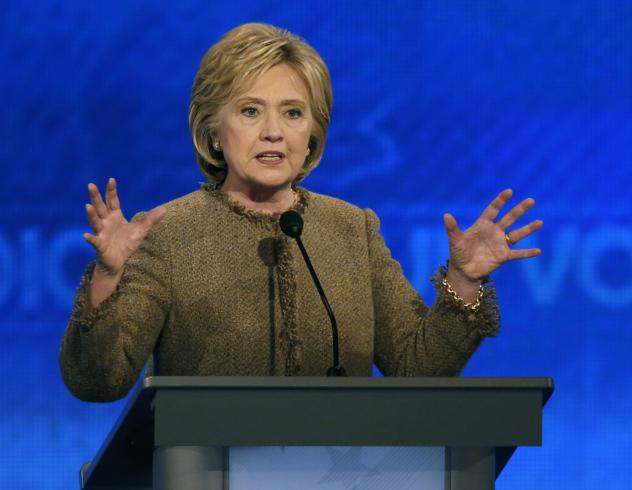 Hillary Clinton speaks during a Democratic presidential primary debate on Saturday in Manchester N.H