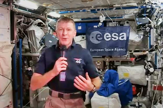 Screen grabbed image taken from footage issued by European Space Agency of British astronaut Major Tim Peake speaking during a press conference from the International Space Station