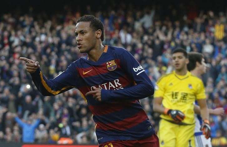 Barcelona's Neymar celebrates scoring the first goal REUTERS  Albert Gea