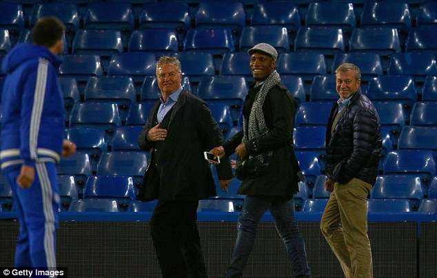 Didier Drogba Roman Abramovich and Guus Hiddink