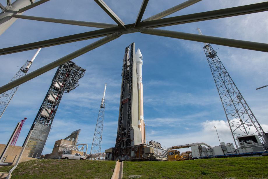 United Launch Alliance an Atlas V rocket carrying the Orbital ATK Cygnus spacecraft is rolled from the Vertical Integration Facility to a launch pad at the Cape Canaveral Air Force Station in Cape Canaveral Fla. on Wednes