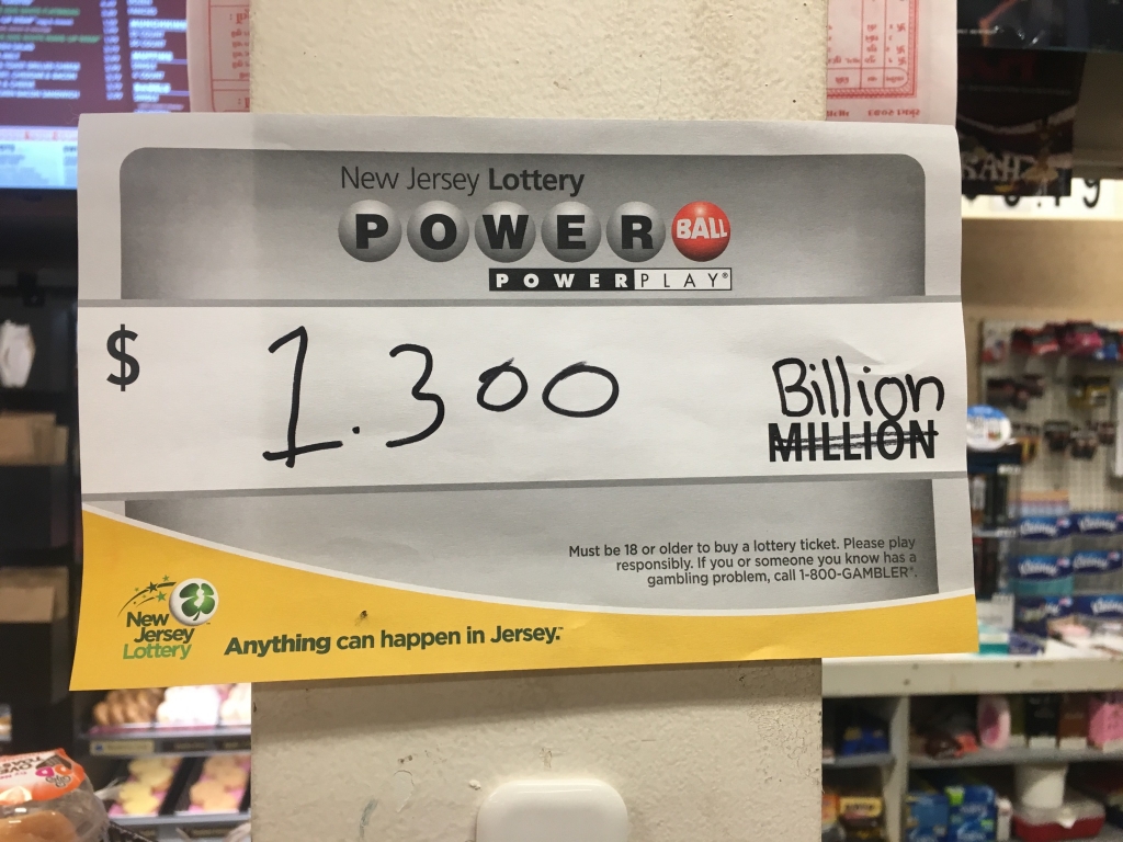 A New Jersey lottery store's makeshift jackpot display