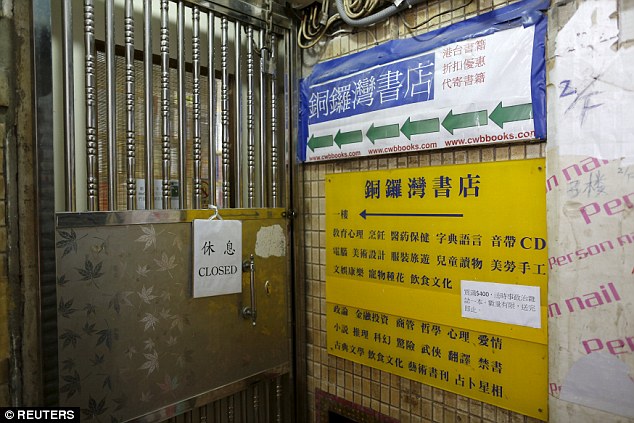 A closed sign is seen outside the Causeway Bay Book in Hong Kong