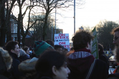 A crowd of demonstrators outside the MRI