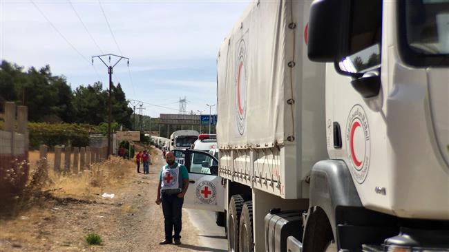 ICRC shows a relief convoy carrying medical items near the Syrian city of Zabadani Oct. 18 2015