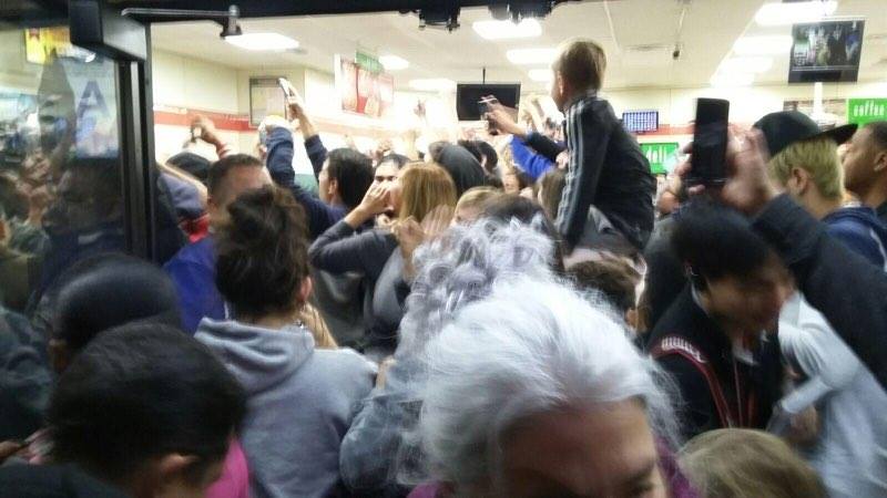 A very large crowd has gathered at the 7/11 on Chino Hills Parkway that reportedly sold the winning Power Ball Jackpot ticket