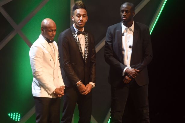 Pierre-Emerick Aubameyang Yaya Toure and Andre Ayew wait for result