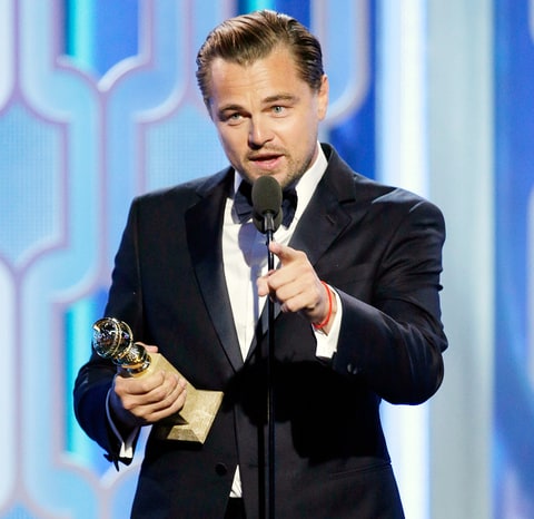 BEVERLY HILLS CA- JANUARY 10 Actor Leonardo Di Caprio attends the Fox and FX's 2016 Golden Globe Awards Party