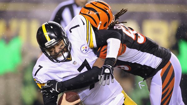 Vontaze Burfict of the Cincinnati Bengals sacks Pittsburgh Steelers quarterback Ben Roethlisberger in the third quarter during the AFC wild card game at Paul Brown Stadium on Saturday Jan. 9 2016