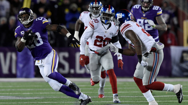 Adrian Peterson rushed for 104 yards in the Minnesota Vikings&#039 win over New York Giants