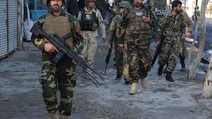 Afghan security forces are fighting a gunman following a bomb blast near the Pakistan consulate