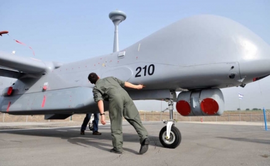 An Israeli soldier inspecting a Ethan unmanned aircraft Feb. 18 2010