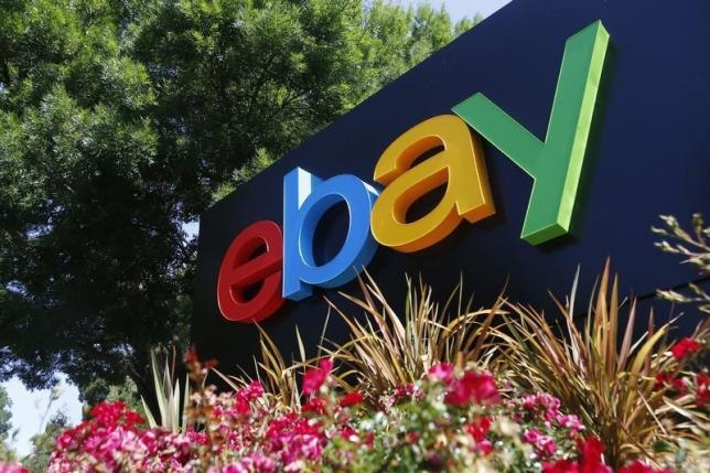 An eBay sign is seen at an office building in San Jose California