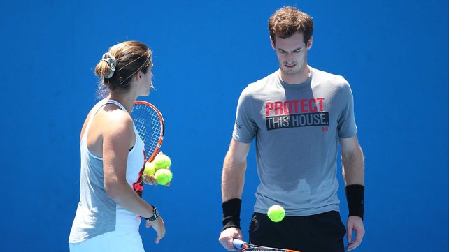 Andy Murray and coach Amelie Mauresmo at practice during day three