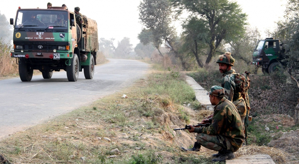 Army soldiers conduct a search operation in a forest area outside the Pathankot air force base in Pathankot on Sunday. Credit PTI