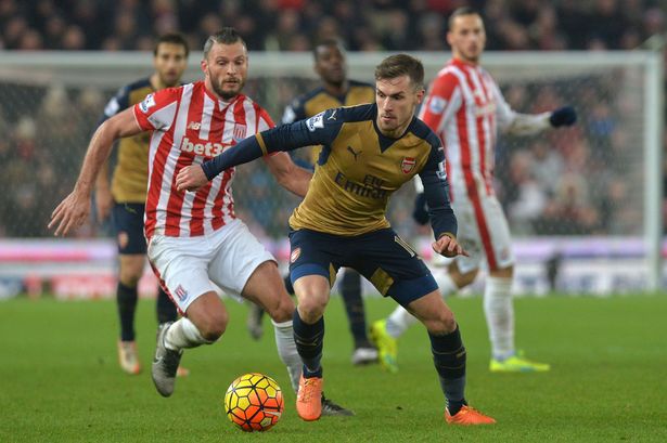 Arsenal's Aaron Ramsey in action against Stoke