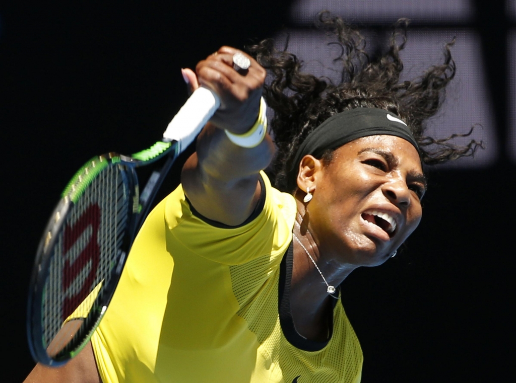 Serena Williams of the United States serves to Hsieh Su Wei of Taiwan during their second round match at the Australian Open tennis championships in Melbourne Australia Wednesday Jan. 20 2016