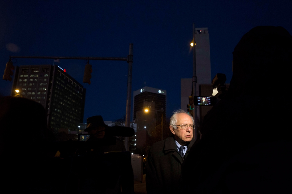 Democratic presidential candidate Sen. Bernie Sanders I-Vt. speaks to the media during a campaign stop Monday Jan. 18 2016 in Birmingham Ala