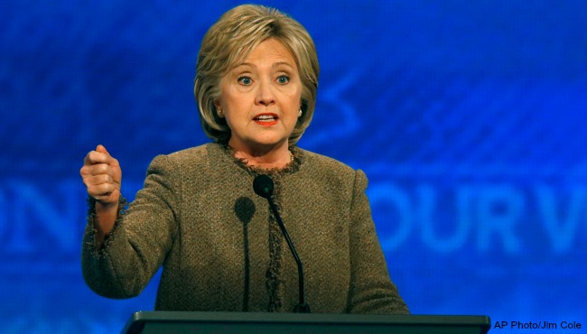 Hillary Clinton speaks during a Democratic presidential primary debate Saturday Dec. 19 2015 at Saint Anselm College in Manchester N.H