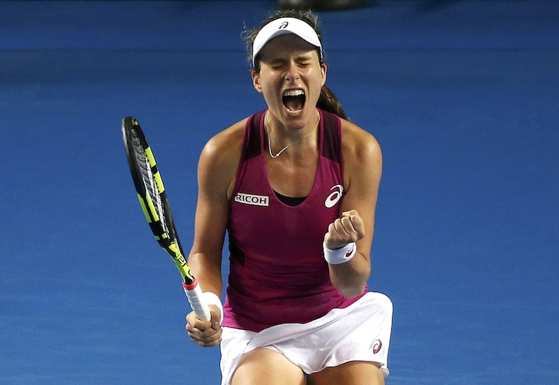 Britain's Johanna Konta reacts after winning her third round match against Czech Republic's Denisa Allertova at the Australian Open tennis tournament at Melbourne Park Australia today. – Reuters pic