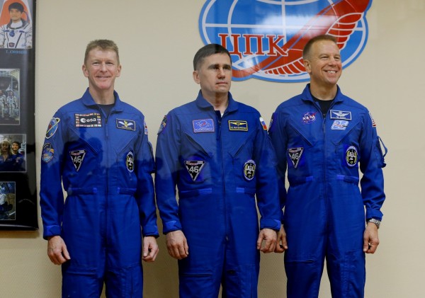 British astronaut Tim Peake, Russian cosmonaut Yuri Malenchenko and US astronaut Tim Kopra