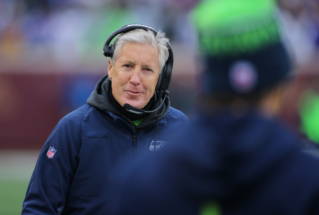 MINNEAPOLIS MN- DECEMBER 6 Head coach Pete Carroll of the Seattle Seahawks on the sidelines in the fourth quarter against the Minnesota Vikings