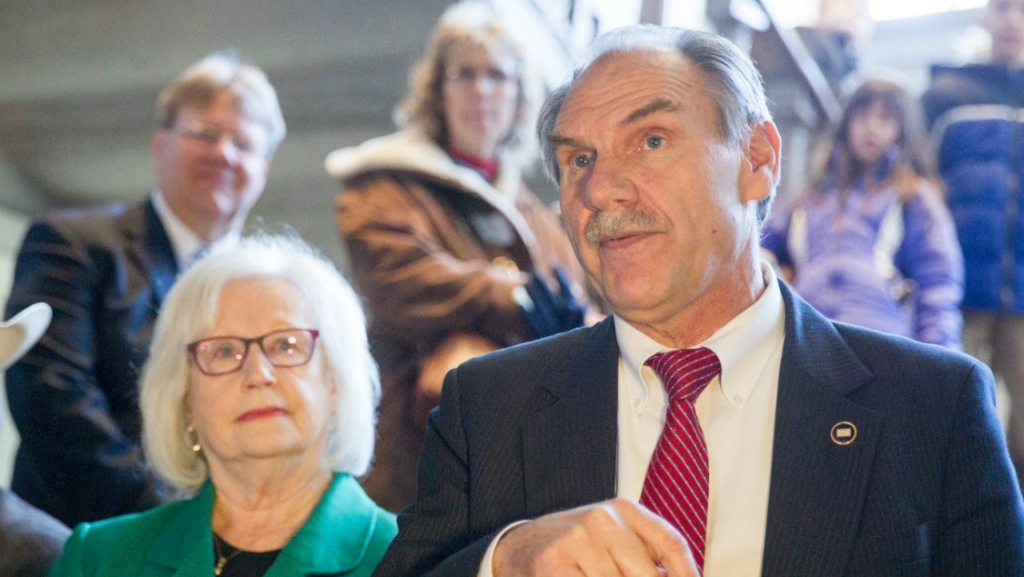 Tennesee Sen. Mae Beavers and Rep. Mark Pody at Tuesday's rally against marriage equality