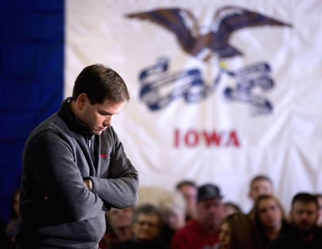 Republican presidential candidate Sen. Marco Rubio R-Fla. pauses as he takes a question from the audience while speaking at Rastrelli's Tuscany Special Events Center in Clinton Iowa Tuesday Dec. 29 2015