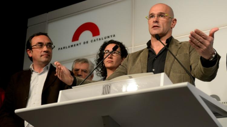 Leader of the Catalan pro-independence coalition'Junts pel Si  Raul Romeva during a press conference in Barcelona