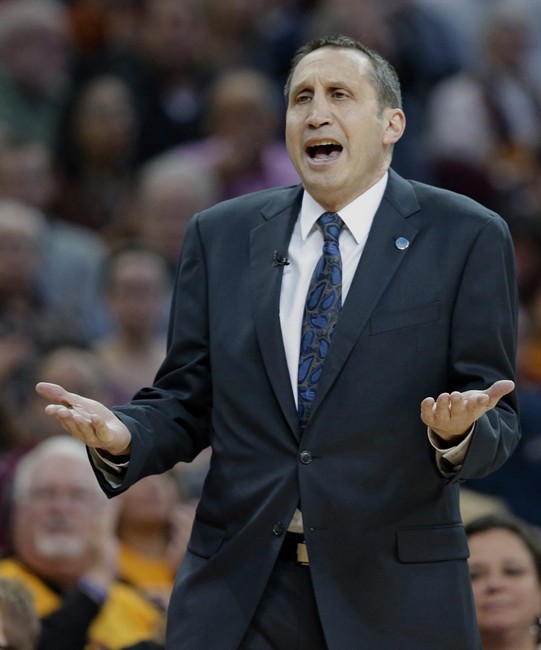 Cleveland Cavaliers head coach David Blatt argues with an official in the first half of an NBA basketball game against the Los Angeles Clippers Thursday Jan. 21 2016 in Cleveland. The Cavaliers won 115-102