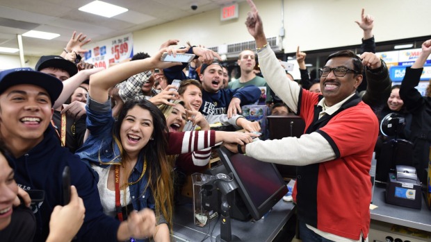 Celebrations at a California convenience store where one of the winning tickets was sold