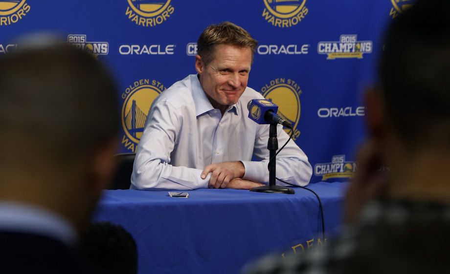 Warriors Head coach Steve Kerr meets with the news media before the game to talk about his return to the bench as head coach as the Golden State Warriors prepare to take on the Indiana Pacers in NBA action at Oracle Arena