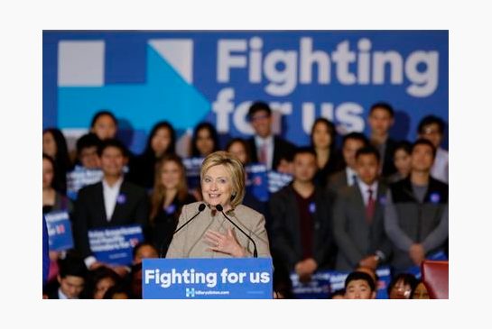 Democratic presidential hopeful former Secretary of State Hillary Clinton addresses Asian American and Pacific Islander supporters in San Gabriel Calif. on Thursday Jan. 7 2016. Clinton traveled to Southern California to rally voters of Asian American