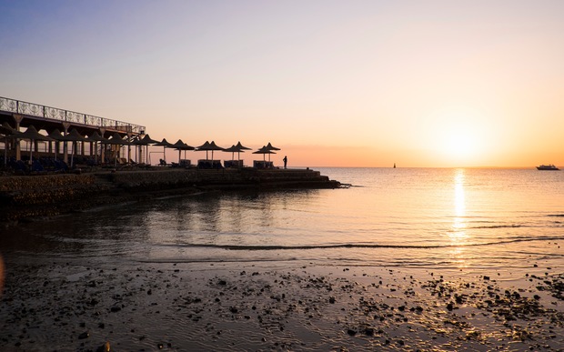 Coastline at sunset Hurgada Red Sea Egypt