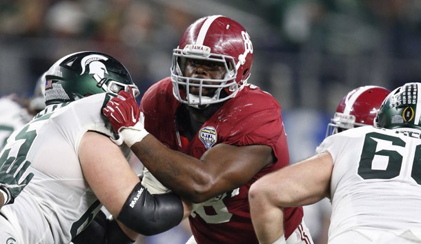 Dec 31 2015 Arlington TX USA Alabama Crimson Tide defensive tackle A'Shawn Robinson in action in the 2015 CFP semifinal at the Cotton Bowl against Michigan State Spartans guard Brian Allen at AT&T Stadium. Mandatory Credit Matthew Emmons-U