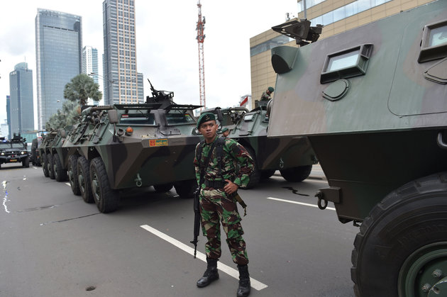 Credit ADEK BERRY via Getty Images
Seven people were killed in Thursday's late-morning siege near Jakarta's busy shopping district