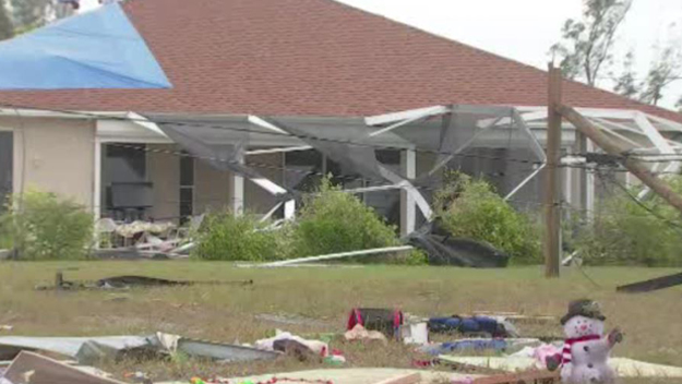 Damage from a tornado that touched down in Cape Coral FL included dozens of homes and left thousands without power