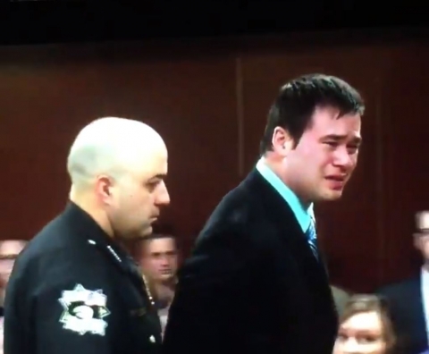 Daniel Holtzclaw after 18 guilty verdicts were read. Screenshot via @BillSchammert  Twitter