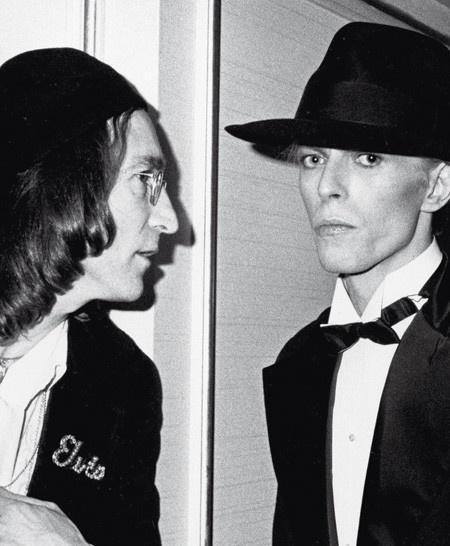 John Lennon and David Bowie at the 1975 Grammy Awards. In his Berklee commencement address Bowie talked about his relationship with Lennon