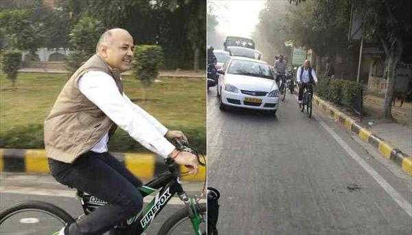 Odd-even plan enters 2nd day Dy CM Manish Sisodia spotted on bicycle