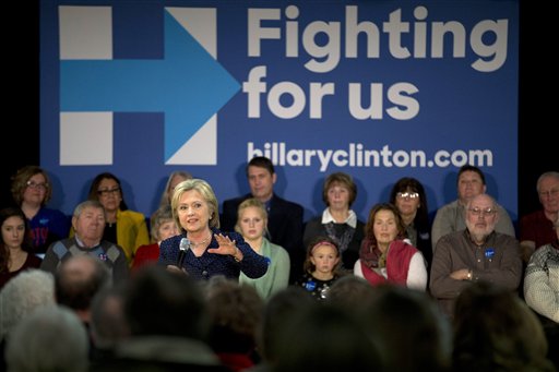 Democratic presidential candidate Hillary Clinton speaks Tuesday during a campaign stop at the Osage Public Safety Center in Osage Iowa